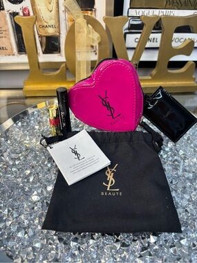 Yves Saint Laurent Beautè Pink Heart Mini Bag with Dusty and lipstick